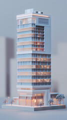 3d Low poly clay style modern office skyscraper