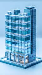 3d Low poly clay style modern office skyscraper