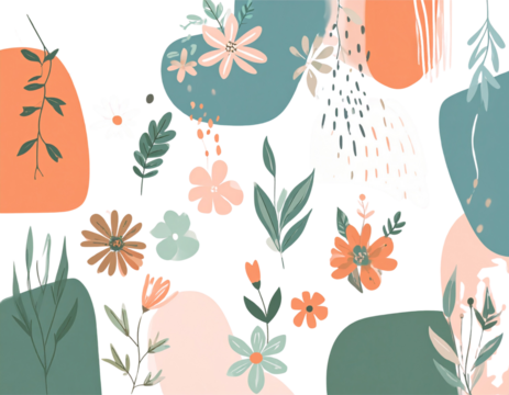 Modern Boho Background with Floral and Leaf Elements PNG - Powered by Adobe