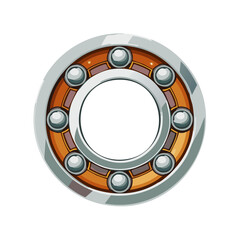 Close up illustration of a ball bearing with metal balls for machinery and industrial use; engineering part, vehicle equipment