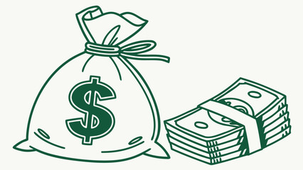 Vector art of bag of money with dollar sign and stack of cash