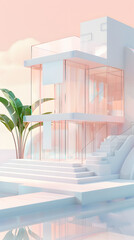 3d Low Poly clay style museum building modern