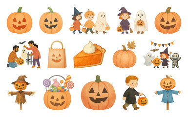 Naklejka premium Charming Halloween cartoon illustrations.