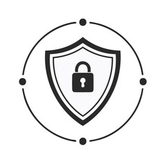 Security shield with padlock and surrounding lines