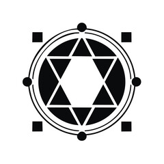 Abstract Geometric Hexagram Shape, Circles, Squares, Simple Black and White Design