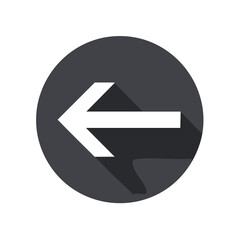 Left Arrow Flat Icon with Soft Shadow in a Dark Gray Circle Showing Direction