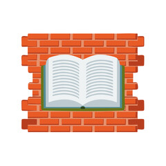 Conceptual Illustration of an Open Book Breaking Through a Red Brick Wall