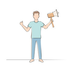 Man Holding Megaphone and Giving Thumbs Up