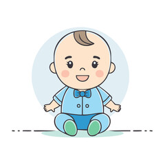 Baby Illustration of a Cute Infant in a Blue Outfit with Bow Tie