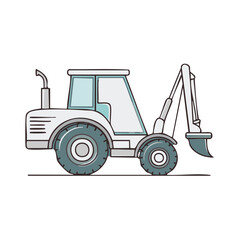 Fototapeta premium Cartoon Backhoe Loader Machine Construction Vehicle Heavy Equipment Farm Equipment Illustration with Outline Style and Minimal Color
