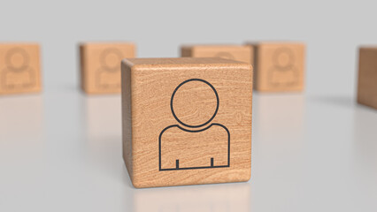 The Icon man on wood cube for Human Resources or Business concept 3d Rendering.