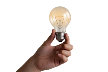 Hand holding glowing incandescent light bulb symbolizing bright idea innovation creativity and inspiration concept