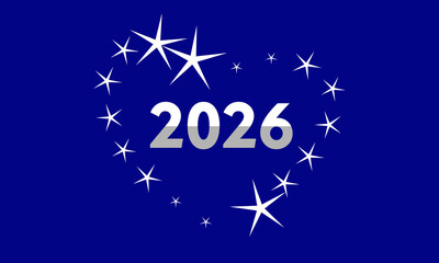 Celebratory design with stars and the year 2026 on a blue background for future events and resolutions