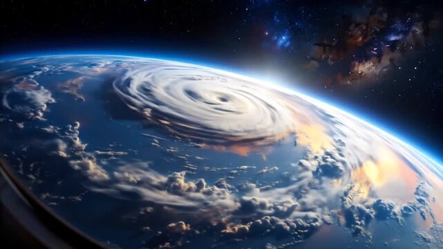 High Angle View of Earth with Blue Atmosphere and Massive Storm Clouds Against a Black Cosmic Background - Powered by Adobe