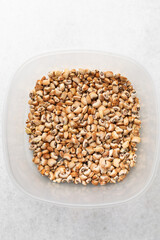 Overhead view of brown honey beans, top view of nigerian Oloyin beans