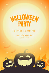 vector halloween background with pumpkins and moon