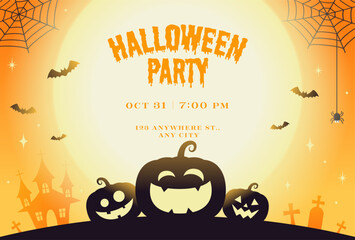 vector halloween background with pumpkins and moon