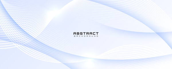 Minimalist abstract background with smooth white blue curved wave lines on light gradient texture, modern digital design for presentation, banner, poster, or website template