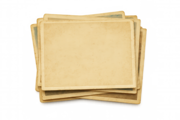 Blank vintage photos stack on transparent background with copy space creating a nostalgic memory concept