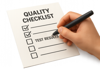 Hand writing test results on quality checklist