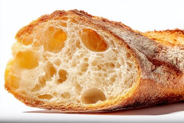 Freshly Baked Baguette Interior Revealing Airy Texture and Golden Crust, Perfect for Culinary and Food-Related Visuals