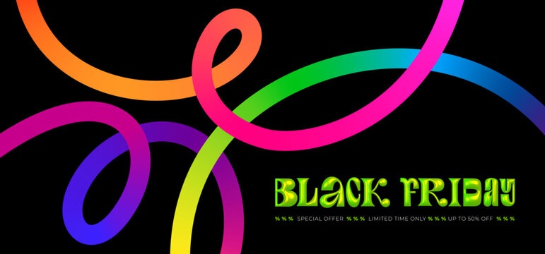 Black Friday Sale Background Design. Abstract Banner with Color Ribbon Lines. Vector Gradient Pattern for the Black Friday Discount Event