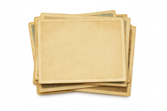 Blank vintage photos stack on transparent background with copy space creating a nostalgic memory concept