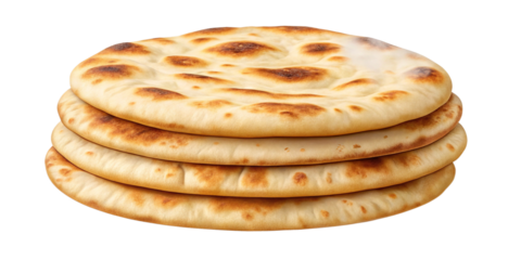 Stack of Freshly Baked Naan Bread with Herbs on Transparent Background
Realistic Digital Illustration of Golden Brown Naan Bread Pile