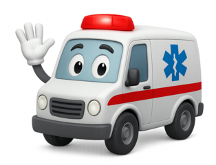 Happy ambulance mascot waving red lights.png, Happy ambulance mascot waving red lights