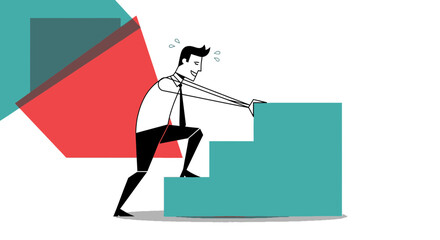 Businessman Ascending Steps, Overcoming Obstacles, Achieving Career Growth and Success