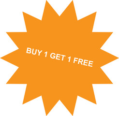 Bold Orange Burst Design Promoting Buy One Get One Free Deal with Eye Catching Shape and Clear Message for Retail Promotions