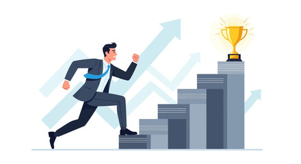 Fototapeta premium Businessman Striving For Success And Reaching His Goals Up The Corporate Ladder