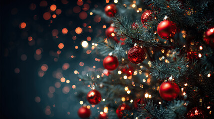 Gorgeous Christmas Tree with Sparkling Fairy Lights and Decorations on Transparent Background