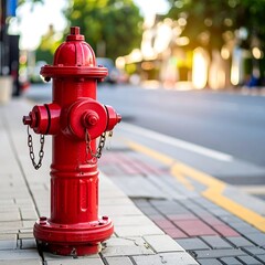 Red fire hydrant on city sidewalk