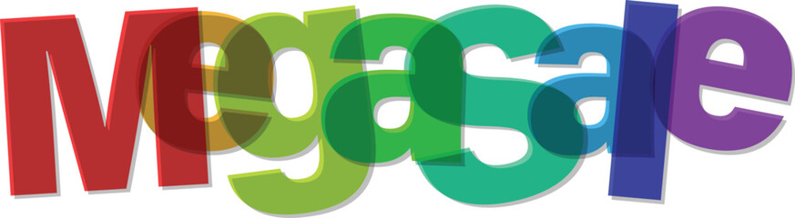 Mega Sale Advertisement with Overlapping Multicolored Letters for Retail Promotion Business Marketing and Shopping Season Discount Banner Announcement Big Savings Offer and Special Deals Campaign