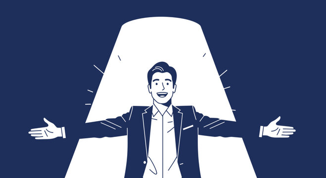 Businessman Welcoming Bright Opportunities Emerging From Illumination in Illustration