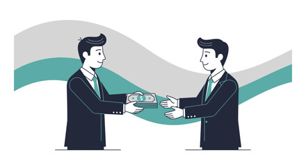 Businessmen Exchange Money Illustration Depicting Financial Deal, Funding, And Transaction Process