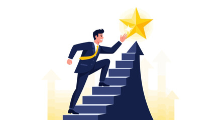 Businessperson Aims To Achieve Success By Climbing the Steps to Take His Goal