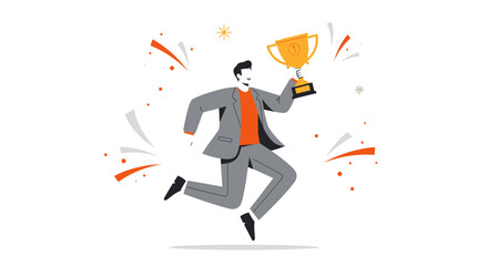 Businessperson Celebrates Achievement With Golden Trophy In Achievement Illustration