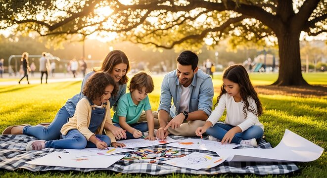 Capturing cherished family moments, drawing together under the golden afternoon sun