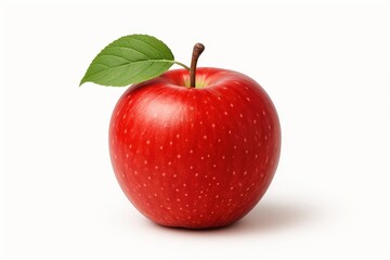 Crisp red apple isolated on white with stem and leaf high detail clipping
