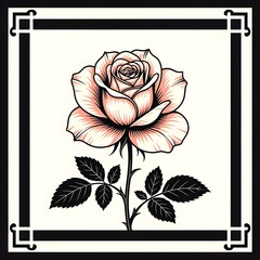 Vintage framed black and white rose botanical illustration