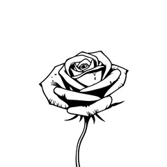Elegant black rose line drawing, minimalist botanical sketch