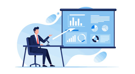 Businessman Presenting Data Analysis Results During a Business Meeting Presentation Session