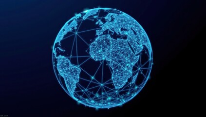 Digital Earth globe with a glowing network of connections, representing worldwide communication and future technology