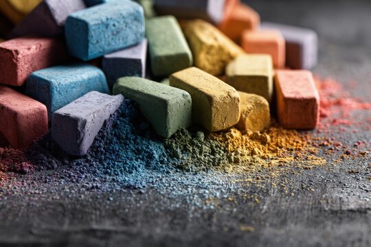 Colorful Crayon Blocks On Dark Background