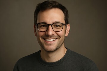 Obraz premium Smiling man with glasses on neutral background confident studio portrait soft lighting