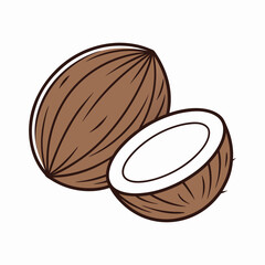 coconut illustration with brown shell and white flesh inside.