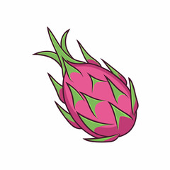 dragon fruit illustration with pink skin and green spiky