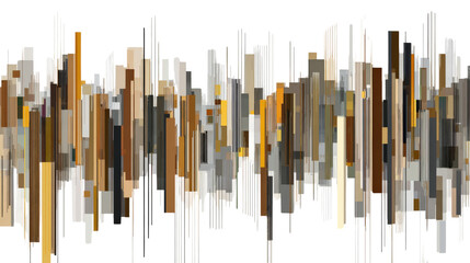 Geometric art with fragmented vertical lines and blocks, isolated on a Transparent background, PNG file.